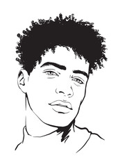 illustration of young attractive afroman with curly hairstyle
