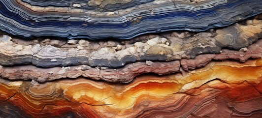 Fototapeta premium Closeup of cross section of different colorful abstract healing stone crystal quartz granite rock texture background