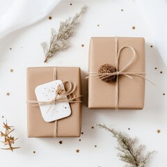 Brown Paper Packages Tied Up with String, Christmas Holiday Gift Wrapping, Simple, Rustic Minimalist, Packaging, Home, Cottagecore, Social Media, 