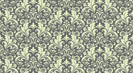 Floral pattern. Vintage wallpaper in the Baroque style. Seamless vector background. Beige and gray ornament for fabric, wallpaper, packaging. Ornate Damask flower ornament