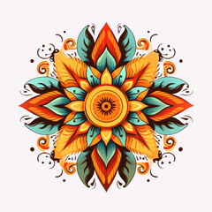 colored mandala design white background