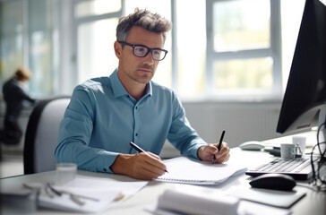 Business Accountant, Business man using calculator with computer laptop, Budget and loan in office, Business accounting concept.