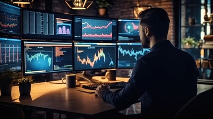 Fototapeta premium Operations, Marketing, Analyst uses a computer and dashboard for data business analysis technology finance.