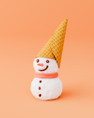 snowman with ice cream cone hat
