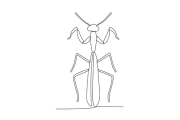 A single continuous line drawing of an mantis for the farm's logo identity.  Single line drawing graphic design vector illustration
