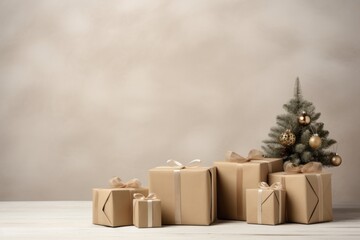 Brown Paper Packages Tied Up with String, Christmas Holiday Gift Wrapping, Simple, Rustic Minimalist, Packaging, Home, Cottagecore, Social Media - obrazy, fototapety, plakaty