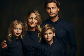 Fototapeta premium dad and mam and two kids wearing blank navy blue tshirt
