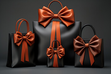 different bag with bows, in the style of dark orange and dark brown