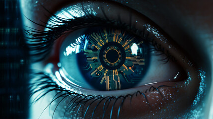 Extreme close up of Digital eye concept with abstract background