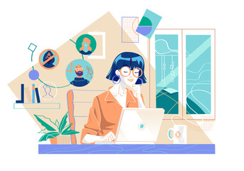 Smart working, remote working. A young woman working on her laptop