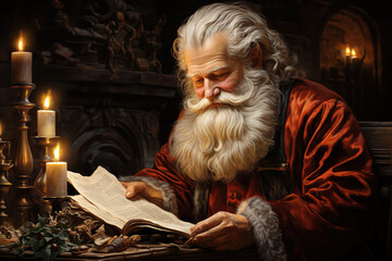 Obraz premium Santa claus reading a letter
