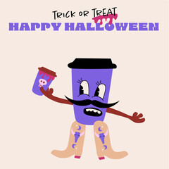 Happy Halloween with cappuccino mug, scary cute