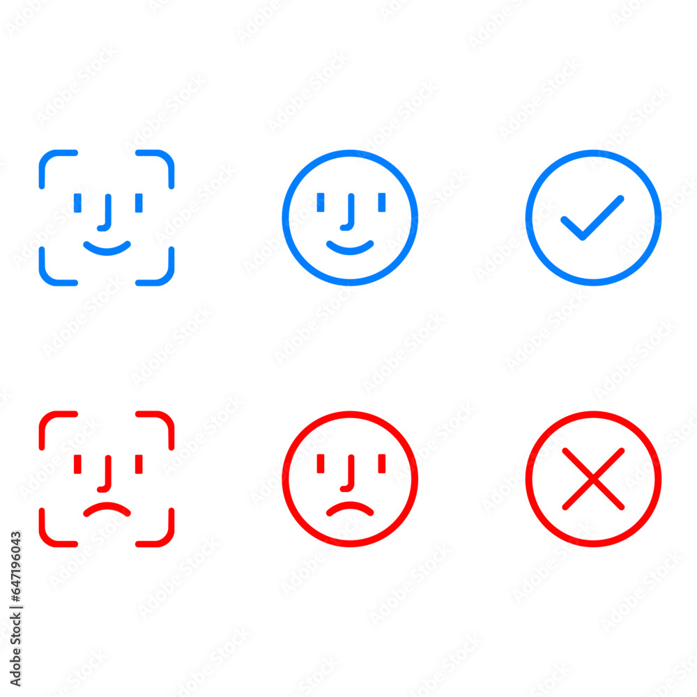 Poster face id confirmation and rejection icons. icons of the real face scanning process. face recognition 