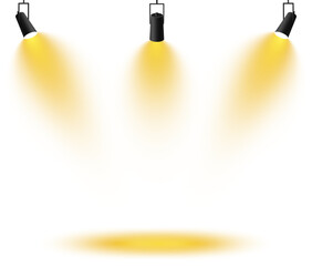 Bright Yellow Spotlights. Scene. Light Effects. Glow light effect. Glowing lamps.