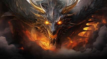 Fantasy dragon golden frame