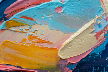 Closeup of abstract rough colorful art painting texture, with oil brushstroke, pallet knife paint...