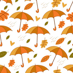 Autumn seamless pattern icons set fall elements  umbrella vector illustration