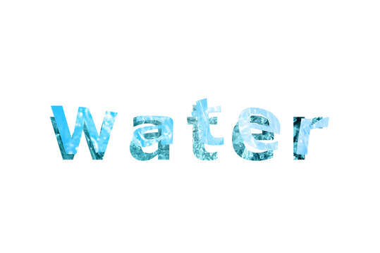 白い背景にwaterの文字と水のコラージュ