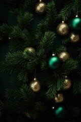 a special Christmas installation of Christmas tree branches, stars and golden and azure balls. azure background