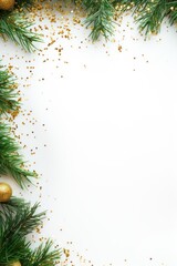 banner. New Year. a special Christmas installation of Christmas tree branches, and stars. space for text. white background