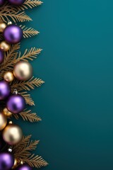 Naklejka na ściany i meble banner. New Year. a special Christmas installation of Christmas tree branches and colorful balls. space for text. azure background