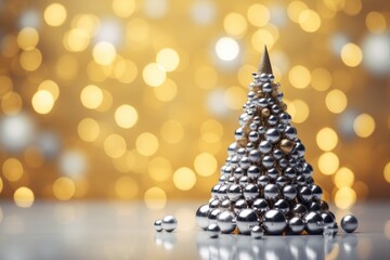 new year. christmas. silver glass balls stacked in the form of a christmas tree on the illumination background 3d-illustration