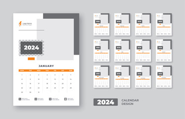 Wall calendar template for 2024, monthly planner design in corporate and business style