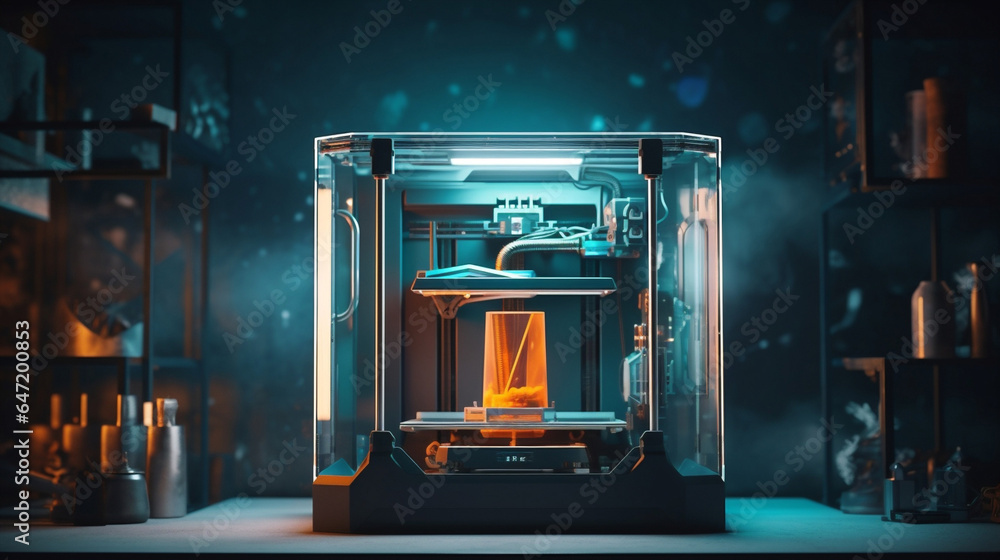 Poster design engineering 3d tool technology concept three-dimensional model machine plastic printing print
