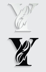 letter Y. Black flower alphabet. Beautiful capital letters with shadow	