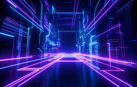 Blue-Purple Neon Line Motion Background - Dynamic Illumination