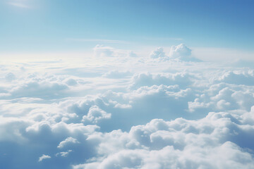 Naklejka premium Airplane view of cloudy sky, generative ai