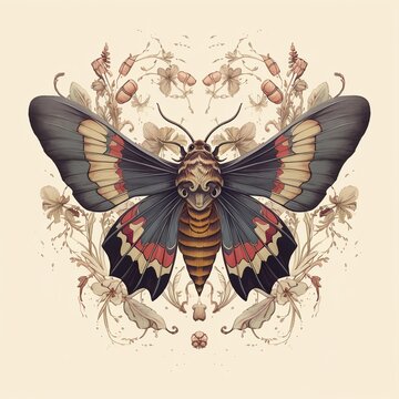 Retro Butterfly. Butterfly clipart. Vintage painting. Ai Generated.
