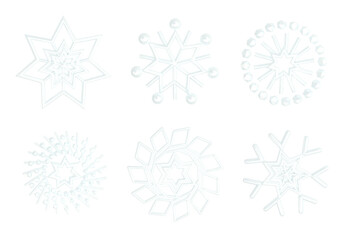Fototapeta premium Pack of Christmas icons of snowflakes. The concept is a traditional holiday decoration, a sign of winter, a symbol of the unique beauty of the new year. 3d render illustration.
