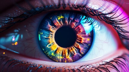 Beautiful glow human eye background. Generative AI technology. - obrazy, fototapety, plakaty