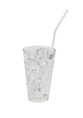 Ice cubes in glass crystal clear water with straw Isolated on cut out PNG. Refreshing healthy water on hot days. Drinking water helps refresh body. Helps control body temperature to be constant.
