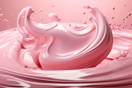 pink liquid bakuchiol cream splash. Moisturizer, hydrating lotion, shampoo or yogurt swirl backdrop.