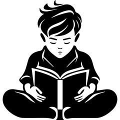 Boy Study Reading Book Silhouette Illustration