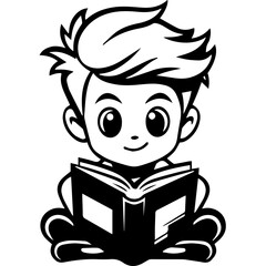 Boy Study Reading Book Silhouette Illustration