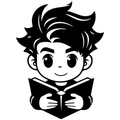 Boy Study Reading Book Silhouette Illustration