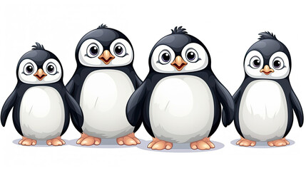 Group of cute penguin isolated on white background