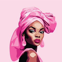 Modern, chic illustration of a confident black woman in vibrant pink hues, exuding elegance and style.