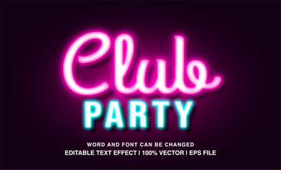 Club party editable text effect template, retro neon light futuristic typeface, premium vector