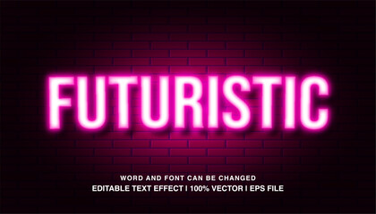 Futuristic editable text effect template, pink neon light futuristic typeface, premium vector