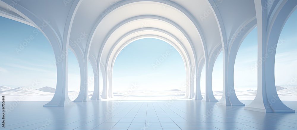 Poster abstract architectural design of a spacious hall with columns and beams ing