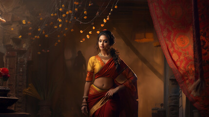 Obraz premium Indian Woman In a Modern Yet Traditional Outfit Indian Women Model Indian Girl in Saree