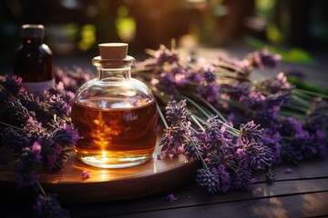 Obraz na płótnie Canvas Essential Aromatic oil and lavender flowers,atural remedies, aromatherapy