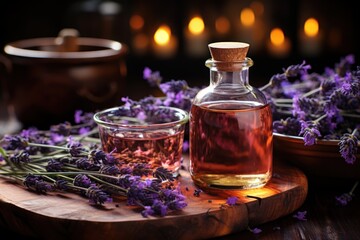 Essential Aromatic oil and lavender flowers,atural remedies, aromatherapy