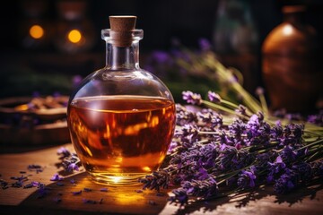 Obraz na płótnie Canvas Essential Aromatic oil and lavender flowers,atural remedies, aromatherapy