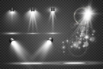 Realistic spotlights for lighting.Equipment for illumination.	
