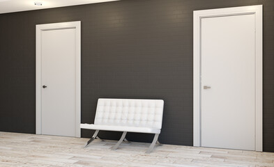 Furniture set with table, chairs and devices. 3D rendering.